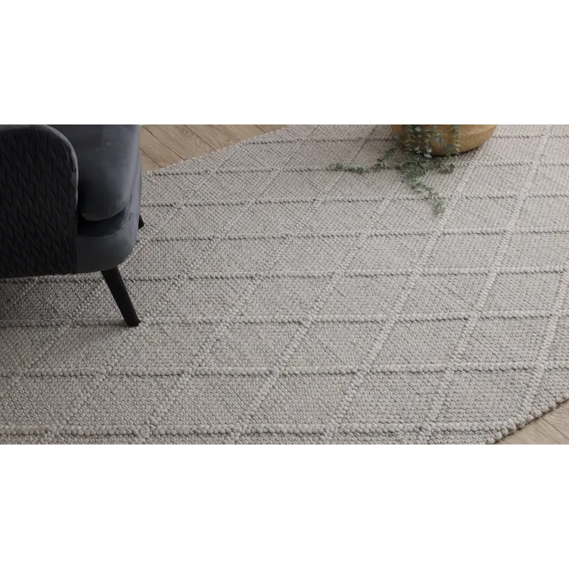 Wollteppich TAHAR 99001C beige - HANDGEWEBT Schlingenflor, Rauten, Boho