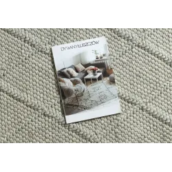 Wollteppich TAHAR 99001C beige - HANDGEWEBT Schlingenflor, Rauten, Boho