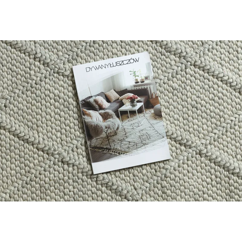 Wollteppich TAHAR 99001C beige - HANDGEWEBT Schlingenflor, Rauten, Boho