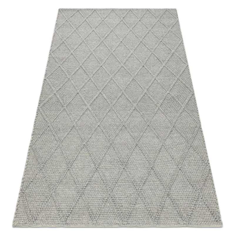 Wollerteppich TAHAR 99001G grau - HANDGEWEBT Schlingenflor, Rauten, Boho