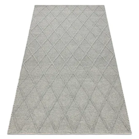 Wollerteppich TAHAR 99001G grau - HANDGEWEBT Schlingenflor, Rauten, Boho