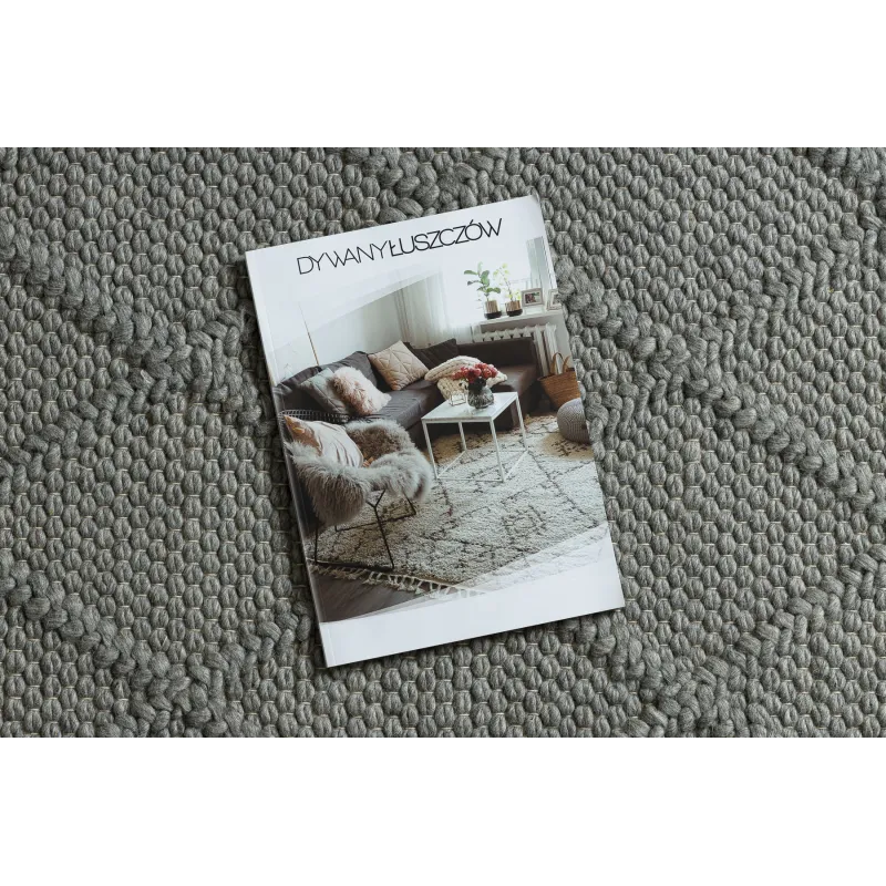 Wollerteppich TAHAR 99001G grau - HANDGEWEBT Schlingenflor, Rauten, Boho