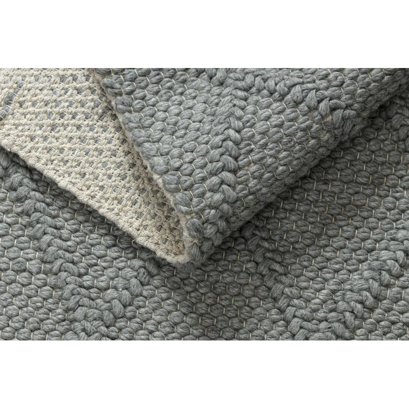 Wollerteppich TAHAR 99001G grau - HANDGEWEBT Schlingenflor, Rauten, Boho