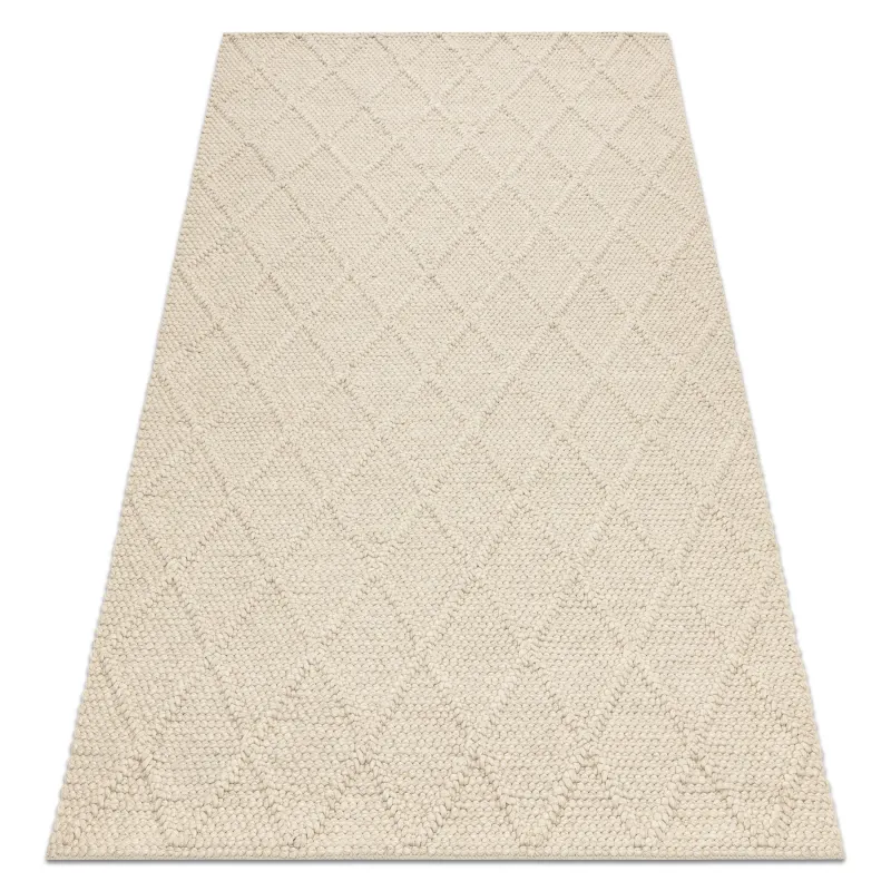 Wollerteppich TAHAR 99001B creme - HANDGEWEBT Schlingenflor, Rauten, Boho