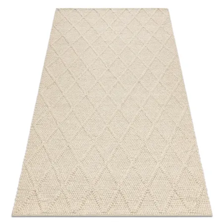 Wollerteppich TAHAR 99001B creme - HANDGEWEBT Schlingenflor, Rauten, Boho