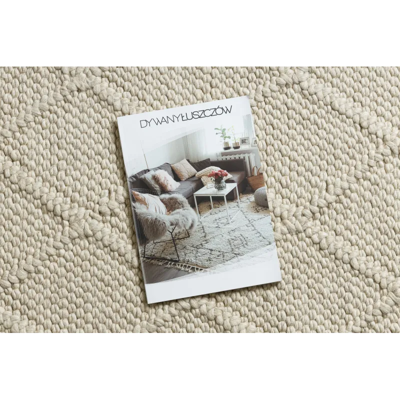 Wollerteppich TAHAR 99001B creme - HANDGEWEBT Schlingenflor, Rauten, Boho