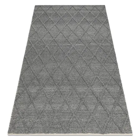 Wollerteppich TAHAR 99001K Anthrazit - HANDGEWEBT Schlingenflor, Rauten, Boho