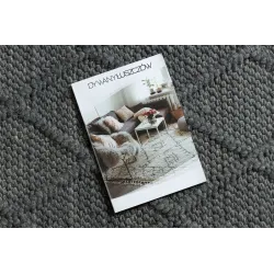 Wollerteppich TAHAR 99001K Anthrazit - HANDGEWEBT Schlingenflor, Rauten, Boho