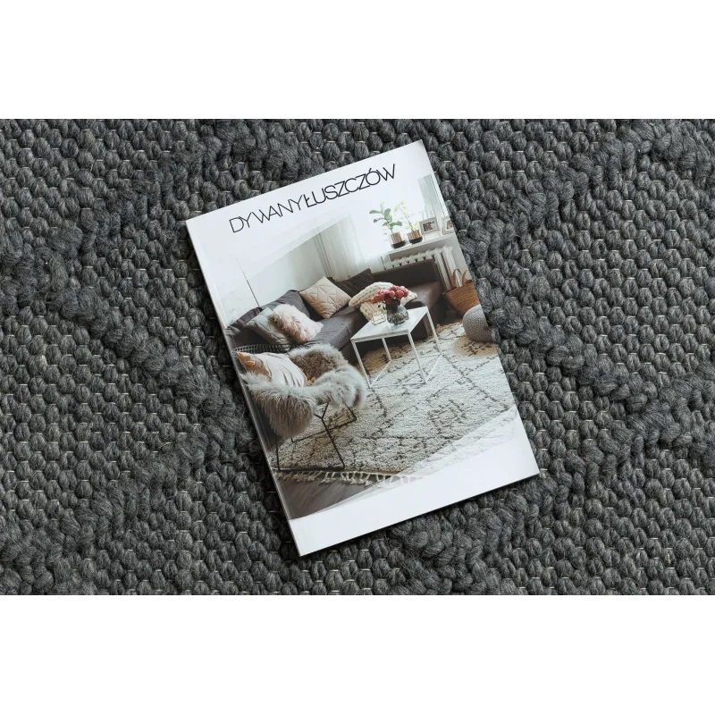 Wollerteppich TAHAR 99001K Anthrazit - HANDGEWEBT Schlingenflor, Rauten, Boho