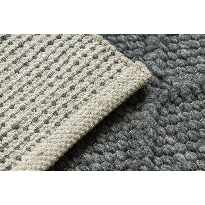Wollerteppich TAHAR 99001K Anthrazit - HANDGEWEBT Schlingenflor, Rauten, Boho