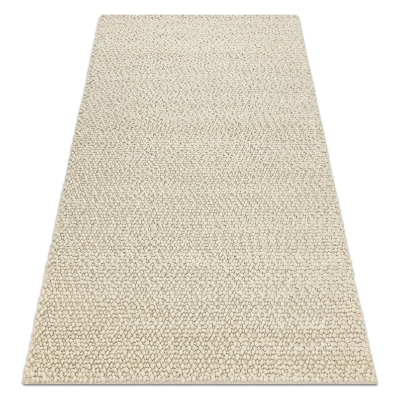 Wollerteppich TAHAR 99005B Creme / Grau - HANDGEWEBT Schlingenflor, einfarbig