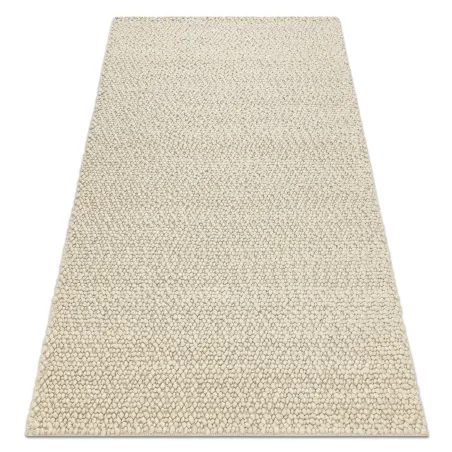 Wollerteppich TAHAR 99005B Creme / Grau - HANDGEWEBT Schlingenflor, einfarbig