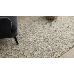 Wollerteppich TAHAR 99005B Creme / Grau - HANDGEWEBT Schlingenflor, einfarbig
