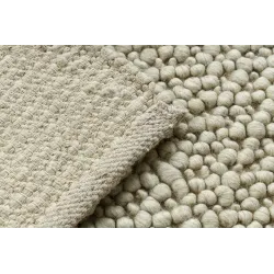 Wollerteppich TAHAR 99005B Creme / Grau - HANDGEWEBT Schlingenflor, einfarbig