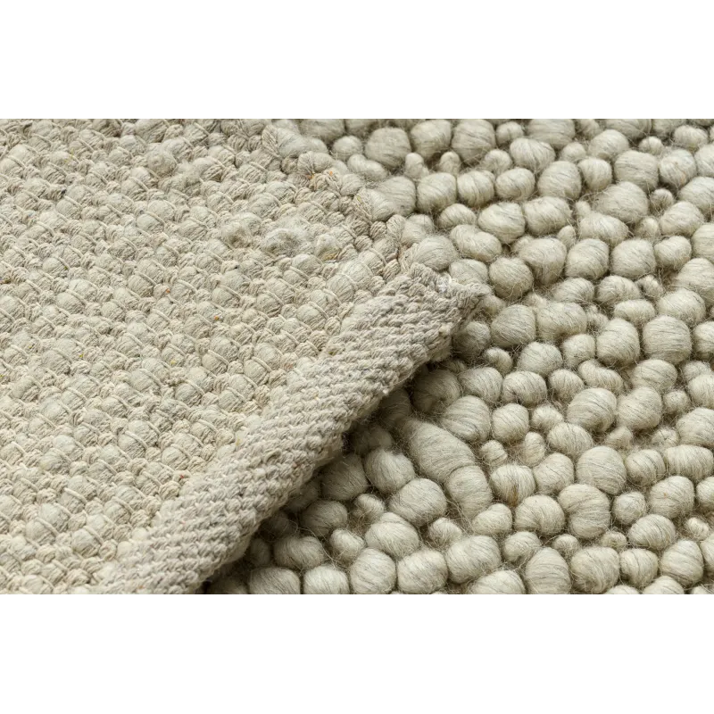 Wollerteppich TAHAR 99005B Creme / Grau - HANDGEWEBT Schlingenflor, einfarbig