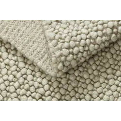 Wollerteppich TAHAR 99005B Creme / Grau - HANDGEWEBT Schlingenflor, einfarbig