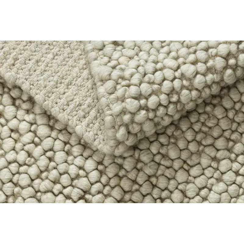 Wollerteppich TAHAR 99005B Creme / Grau - HANDGEWEBT Schlingenflor, einfarbig