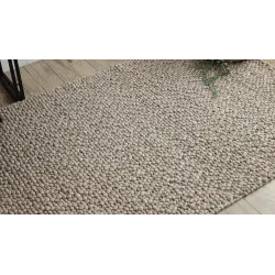 Wollenteppich TAHAR 99005C beige - HANDGEWEBT Schlingenflor, einfarbig
