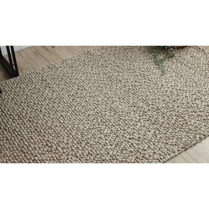 Wollenteppich TAHAR 99005C beige - HANDGEWEBT Schlingenflor, einfarbig