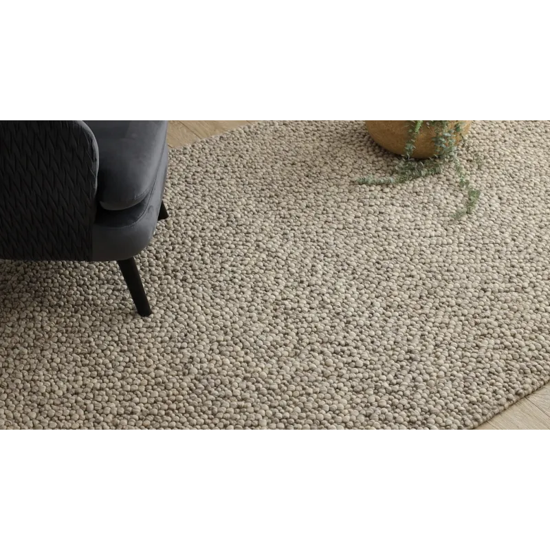 Wollenteppich TAHAR 99005G grau / beige - HANDGEWEBT Schlingenflor, einfarbig