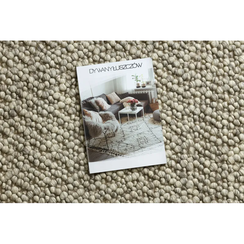 Wollenteppich TAHAR 99005G grau / beige - HANDGEWEBT Schlingenflor, einfarbig