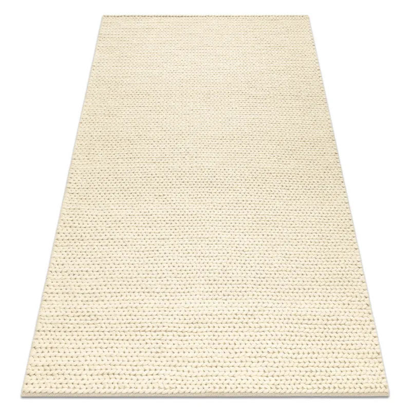 Wollenteppich TAHAR 99004B creme - HANDGEWEBT Schlingenflor, einfarbig
