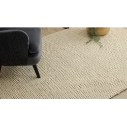 Wollenteppich TAHAR 99004B creme - HANDGEWEBT Schlingenflor, einfarbig