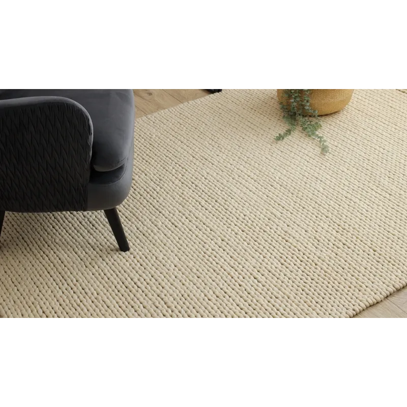 Wollenteppich TAHAR 99004B creme - HANDGEWEBT Schlingenflor, einfarbig