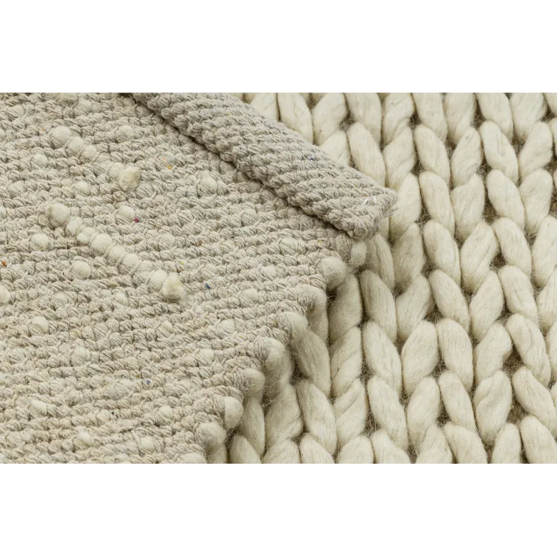 Wollenteppich TAHAR 99004B creme - HANDGEWEBT Schlingenflor, einfarbig
