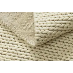 Wollenteppich TAHAR 99004B creme - HANDGEWEBT Schlingenflor, einfarbig
