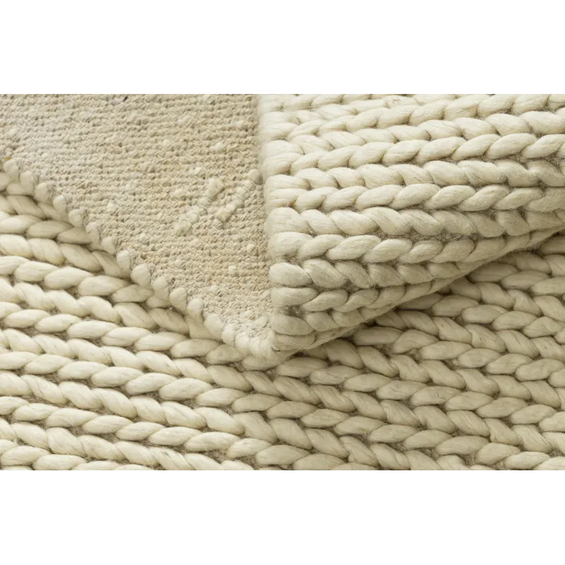 Wollenteppich TAHAR 99004B creme - HANDGEWEBT Schlingenflor, einfarbig