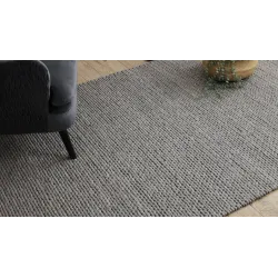 Wollenteppich TAHAR 99004G grau - HANDGEWEBT Schlingenflor, einfarbig