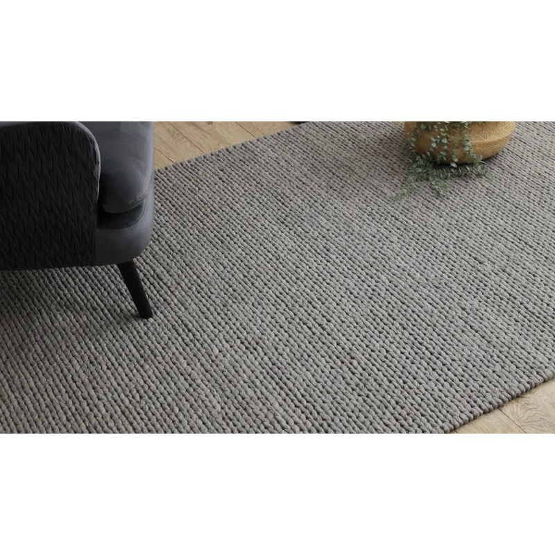 Wollenteppich TAHAR 99004G grau - HANDGEWEBT Schlingenflor, einfarbig