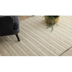 Wollenteppich TAHAR 99002B creme - HANDGEWEBT Schlingenflor, Linien