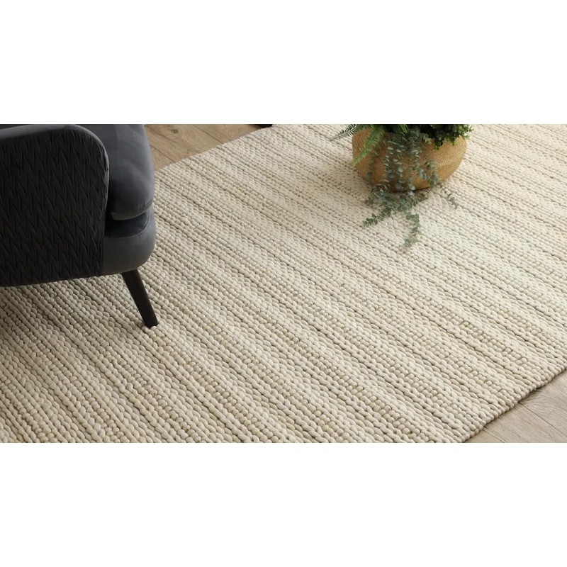 Wollenteppich TAHAR 99002B creme - HANDGEWEBT Schlingenflor, Linien