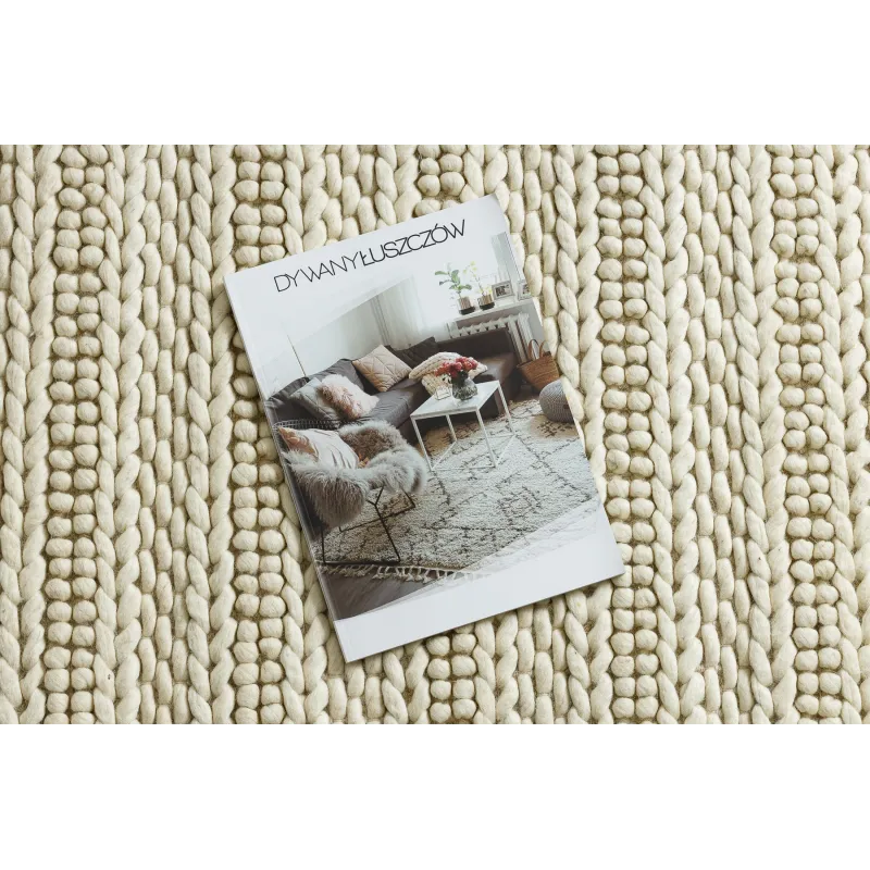 Wollenteppich TAHAR 99002B creme - HANDGEWEBT Schlingenflor, Linien