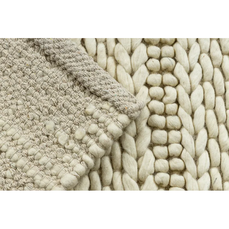 Wollenteppich TAHAR 99002B creme - HANDGEWEBT Schlingenflor, Linien
