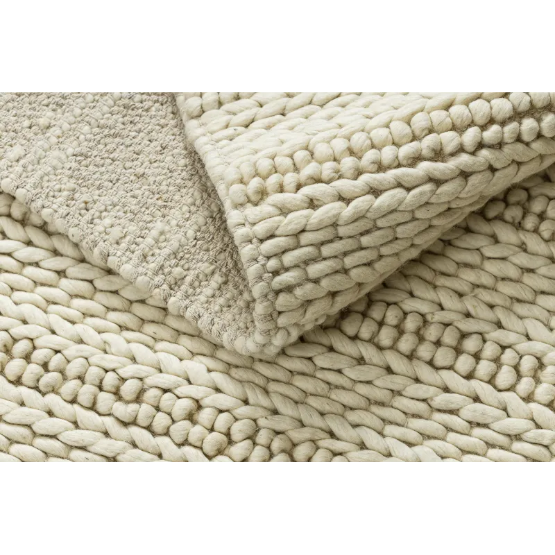 Wollenteppich TAHAR 99002B creme - HANDGEWEBT Schlingenflor, Linien