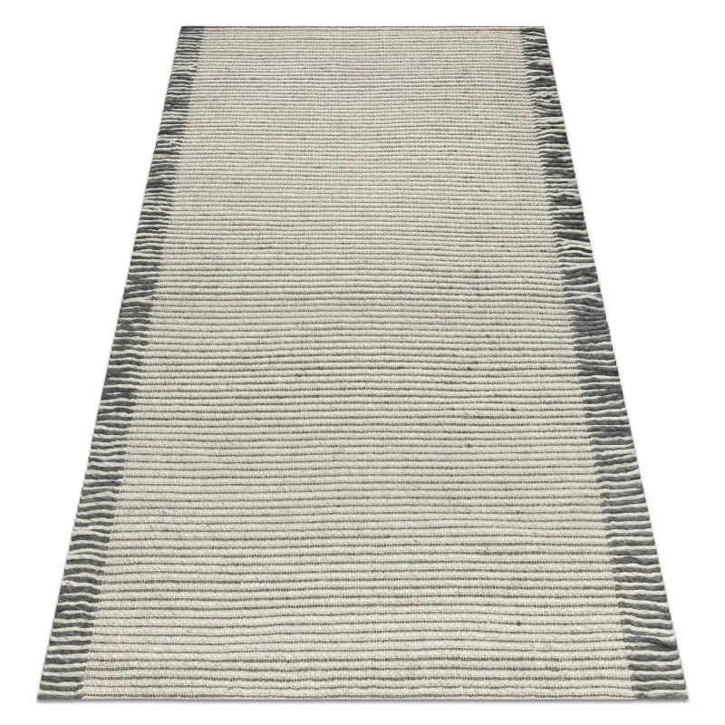 Wollenteppich TAHAR 99003F creme / grau - HANDGEWEBT Linien, Fransen