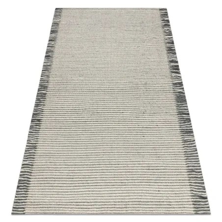 Wollenteppich TAHAR 99003F creme / grau - HANDGEWEBT Linien, Fransen