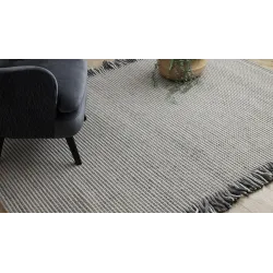 Wollenteppich TAHAR 99003F creme / grau - HANDGEWEBT Linien, Fransen