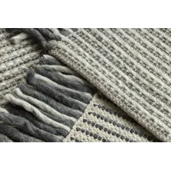 Wollenteppich TAHAR 99003F creme / grau - HANDGEWEBT Linien, Fransen