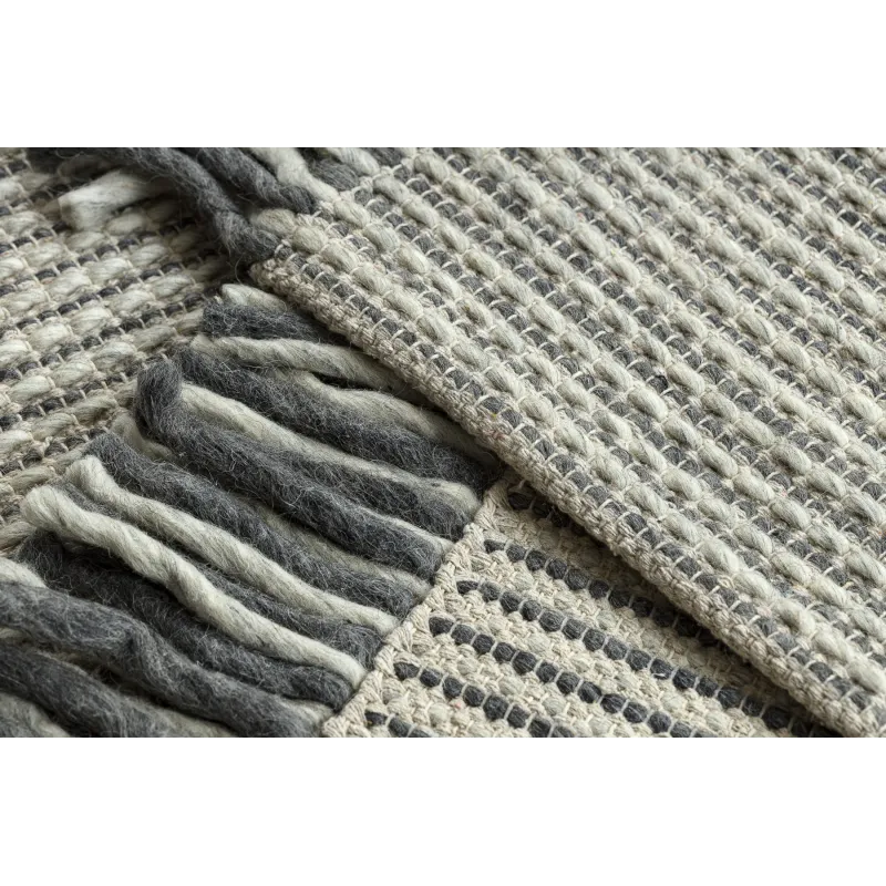 Wollenteppich TAHAR 99003F creme / grau - HANDGEWEBT Linien, Fransen