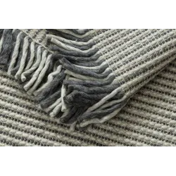 Wollenteppich TAHAR 99003F creme / grau - HANDGEWEBT Linien, Fransen