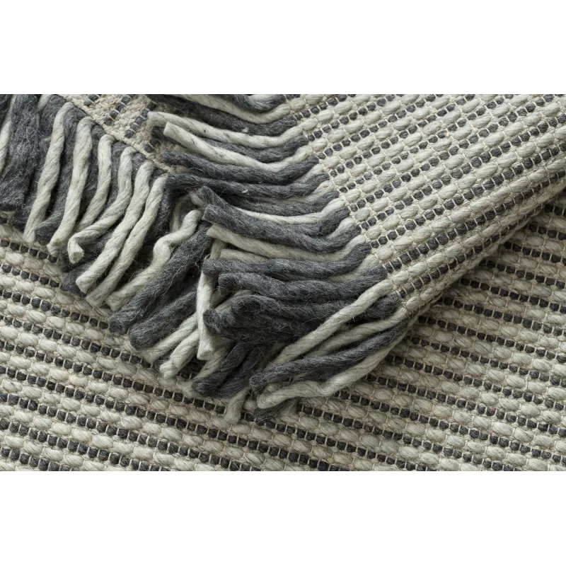 Wollenteppich TAHAR 99003F creme / grau - HANDGEWEBT Linien, Fransen