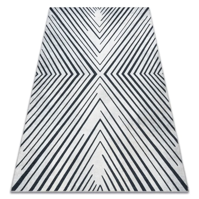 Waschteppich ANDRE 2381 mit geometrischen Streifen in grau und schwarz, rutschfest