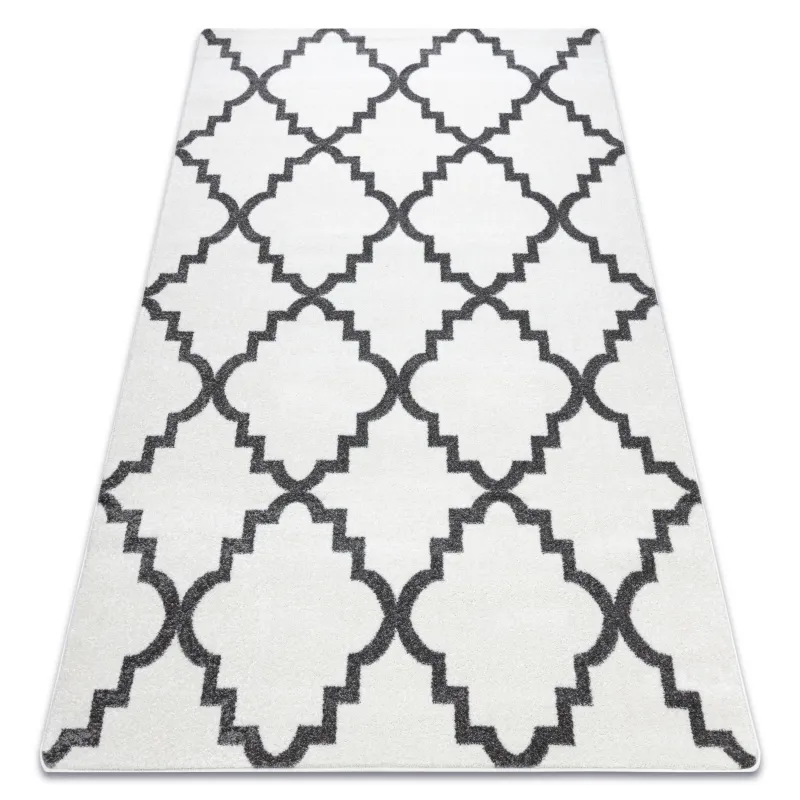 Teppich SKETCH in creme mit grauem marokkanischem Trellis-Muster