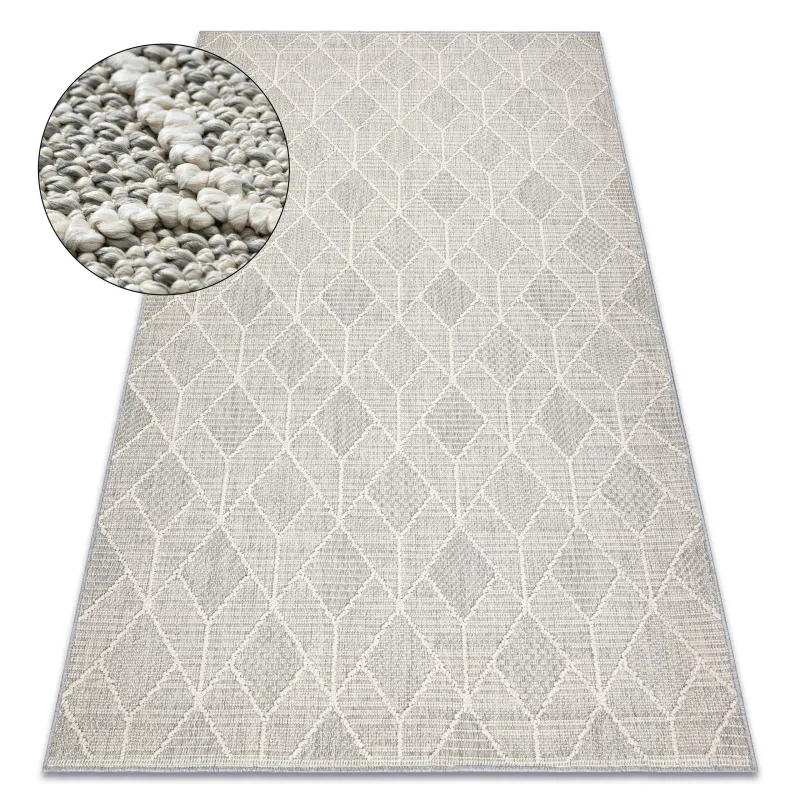 Teppich JERSEY 19231 grau - geometrisch, struktur, Schleife BOHO, 2. Wahl