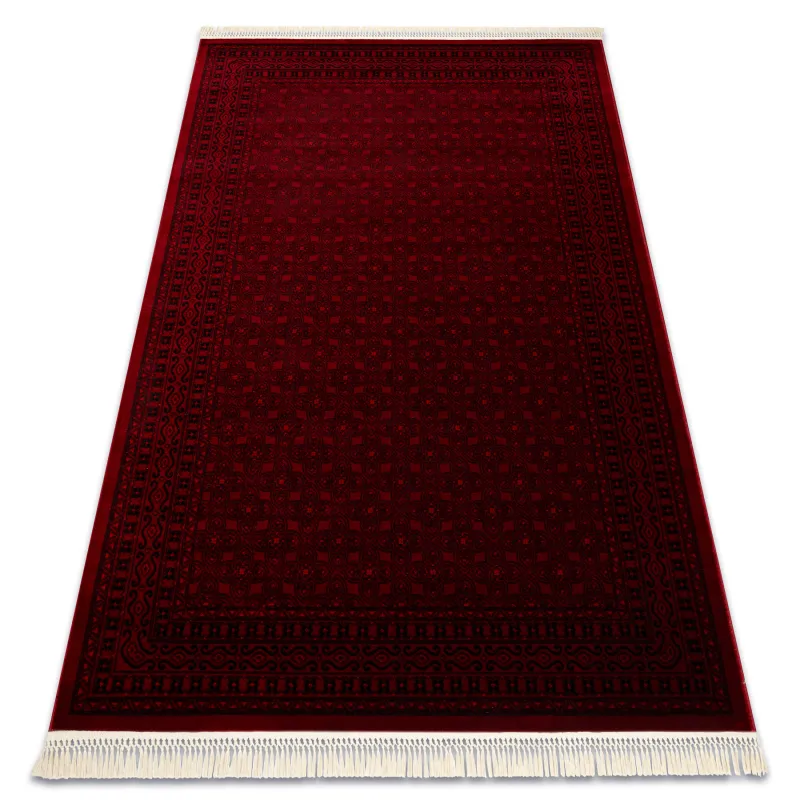 Teppich ORIENT 2958 bordeaux / schwarz Rahmen klassisch orientalisch mit Fransen