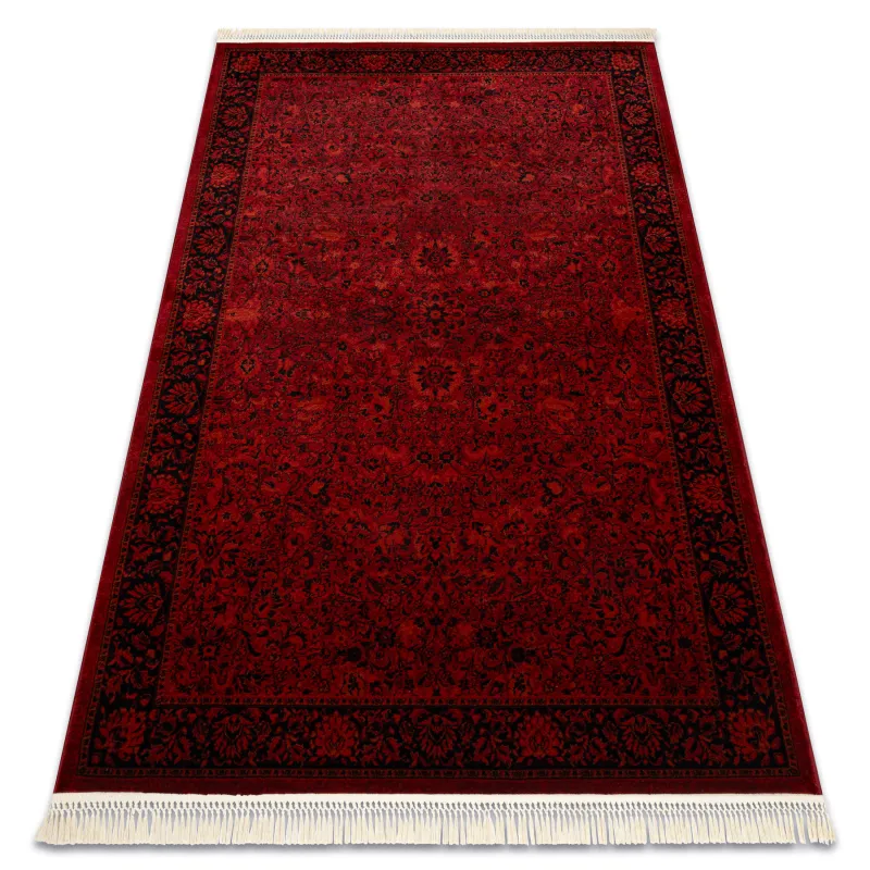 Teppich ORIENT 5125 bordeaux / schwarz Rahmen, klassisch, Ornament, mit Fransen